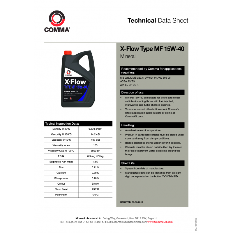 Моторна олива Comma X-FLOW TYPE MF 15W40 API SL/CF/CG-4 ACEA A3/B3 1л (XFMF1L)
