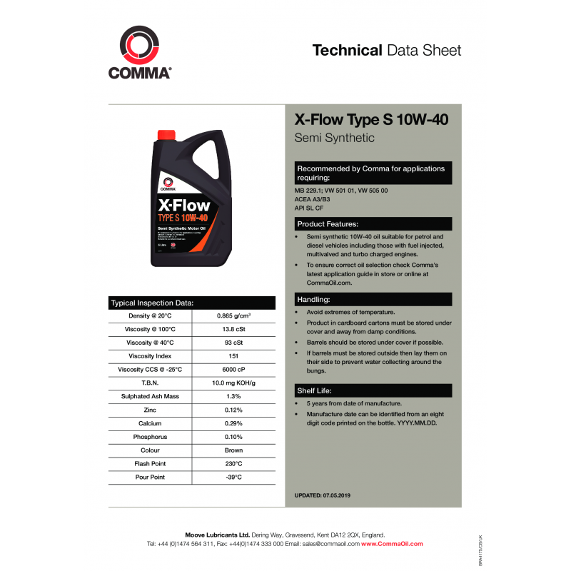 Моторна олива Comma X-FLOW TYPE S 10W-40 API SL/CF; ACEA A3/B3 1л (XFS1L)