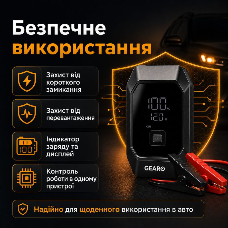 Бустер для авто с автокомпрессором и повербанком 4в1 Gearo 12000mAh 40л/мин 1000А 10Атм (GE0101)