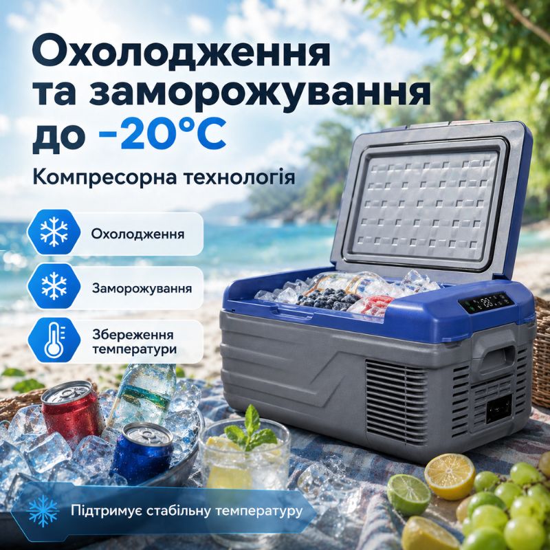 Портативний холодильник 15л Gearo автохолодильник компресорний пластиковий 12/24В 220В (NL15)