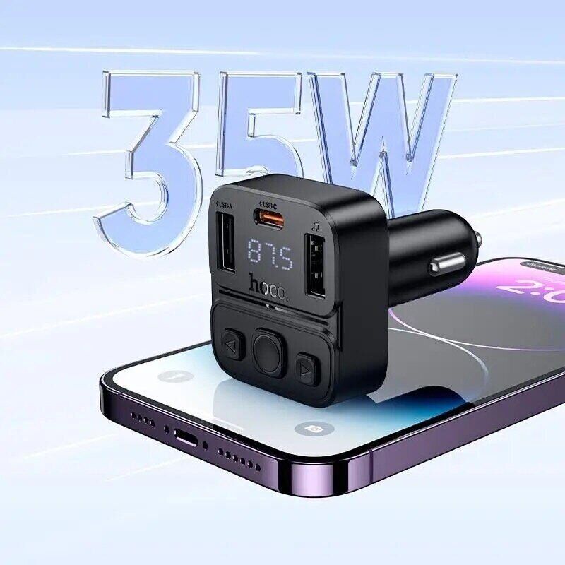 FM-модулятор в машину 3А 35W Hoco E87 Bluetooth/Type-C/USB чорний (E87)