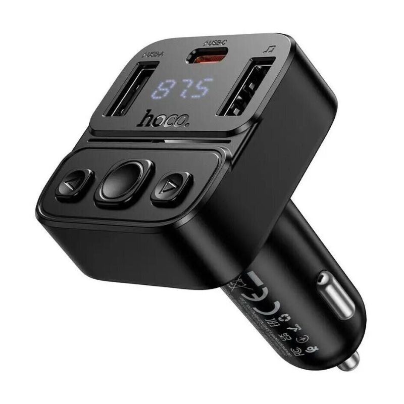 FM-модулятор в машину 3А 35W Hoco E87 Bluetooth/Type-C/USB чорний (E87)
