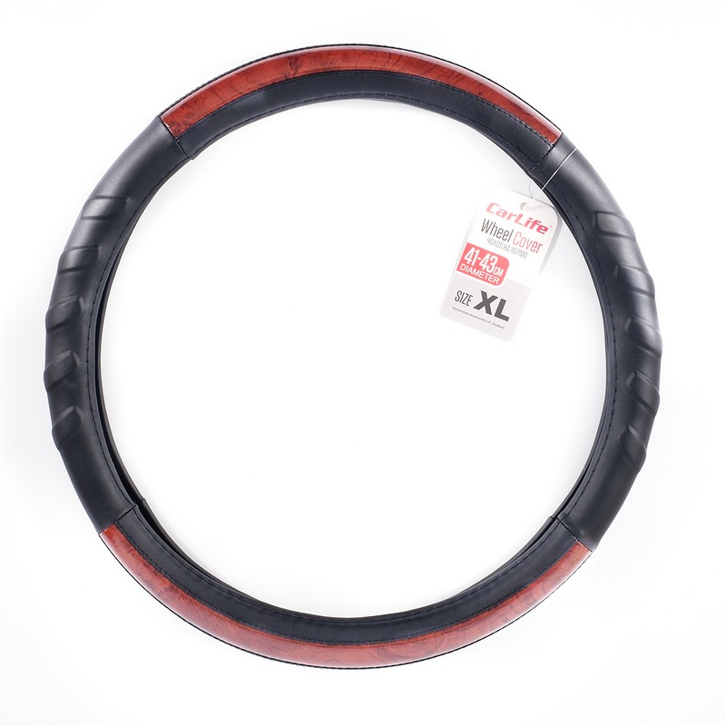 Чохол на кермо екошкіра чорний з коричневими вставками Carlife (SW129XL)