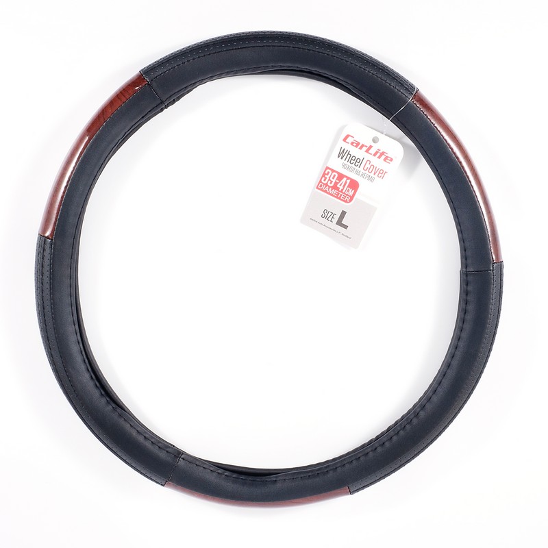 Чохол на кермо чорний із коричневими вставками перфорація CARLIFE (SW122L)