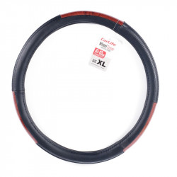 Чохол на кермо екошкіра чорний з коричневими вставками перфорація Carlife (SW122XL)