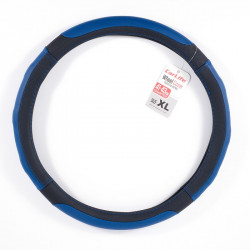 Чохол на кермо екошкіра чорний із синіми вставками перфорація Carlife (SW127XL)