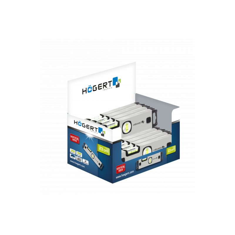 Рівень алюмінієвий 23 см 2-х пухирцевий Hogert (HT4M003)