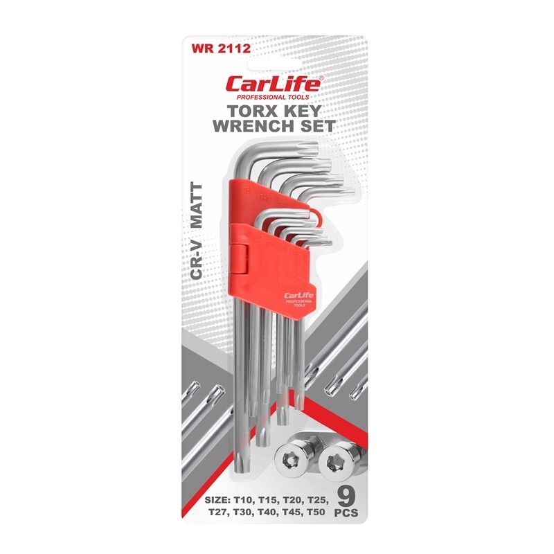 Набір ключів Torx 9шт. середній Г-образ торц. з відворотом Carlife (WR2112)