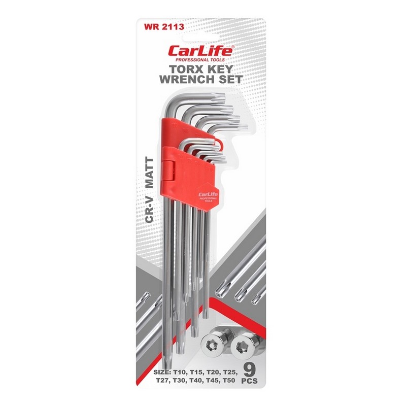 Набір ключів Torx 9шт. довгий Г-образ торц. з відворотом Carlife (WR2113)