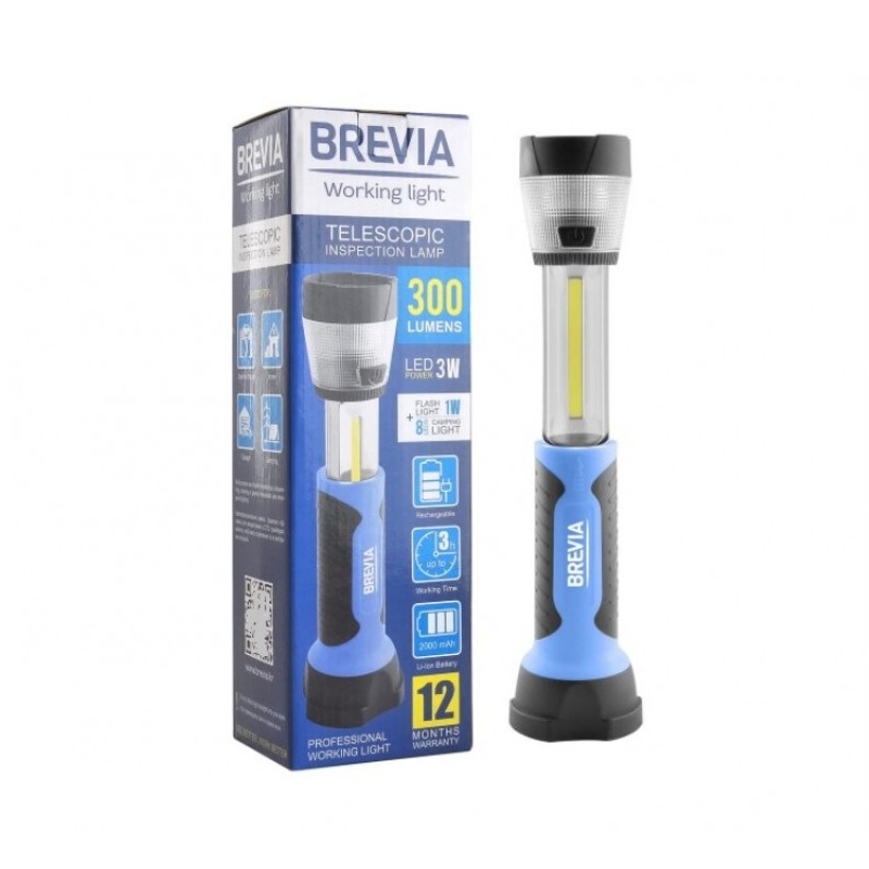Лампи інспекційні Brevia LED 3W COB+1W LED+8LED телескоп 300lm 2000mAh адаптер AC 220 (11330)