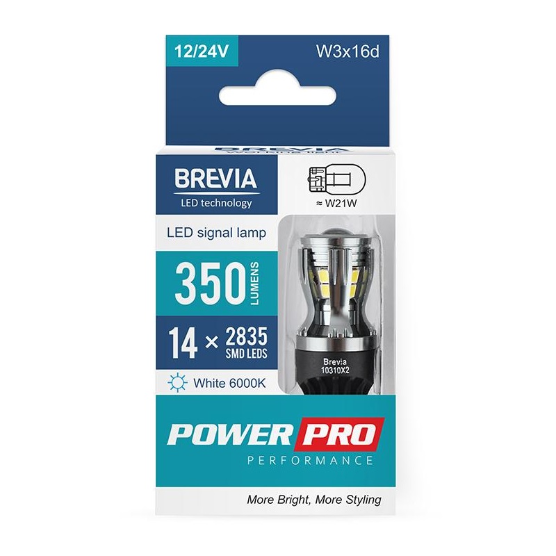 Лампы Brevia PowerPro W21W 350Lm 14x2835SMD 12/24V CANbus (10310X2)